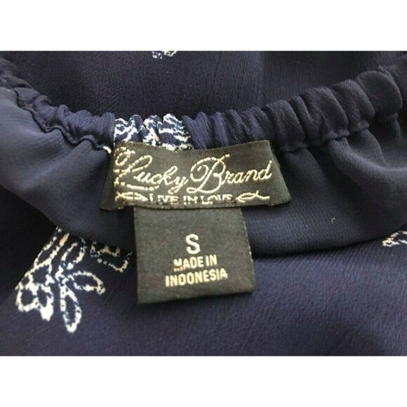 LUCKY BRAND Live in Love Boho Off The Shoulder Blouse Top Size Small Navy Blue - Picture 5 of 6